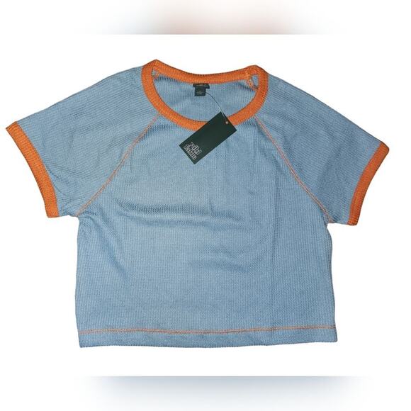 *5 for $25* Wild‎ Fable NWT Blue Orange Waffle Short Sleeve Crop Top Size Medium - Picture 1 of 6